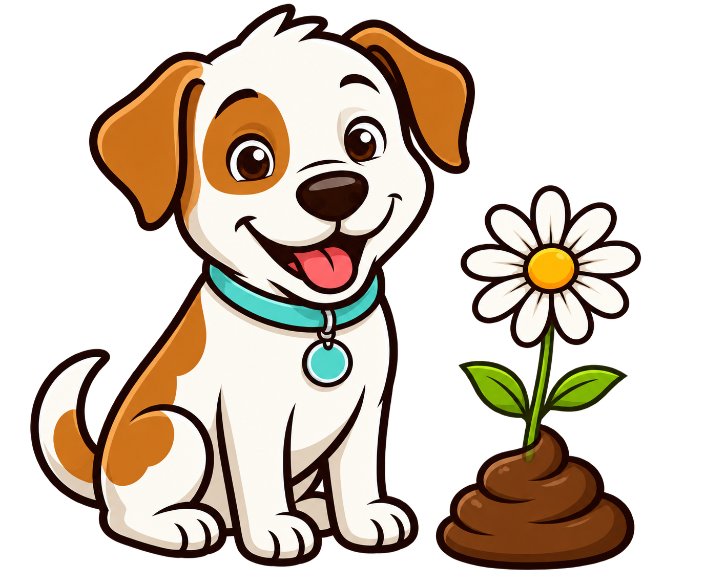 The Pootector's cheerful puppy and daisy mascot